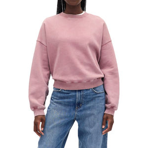 เสื้อสเวตเตอร์คอตตอนเนื้อนุ่มวินเทจคอกลมมีฮู้ดชุดสตรีทเสื้อสวมหัวโอเวอร์ไซส์ทรงหลวมไหล่ตกสีพื้น - Product Image 2