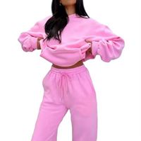 Conjunto de Sudadera con Capucha y Pantalones Deportivos de Forro Polar para Mujer, Diseño Sólido, Tops Cortos, Logotipo Personalizado en la Parte Delantera