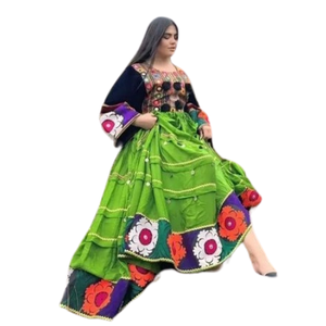 2024 Vintage Afghani Kuchi Festival robe pour les femmes à la main traditionnelle brodée dentelle longue robe solide réfléchissant pachtoune - Product Image 4