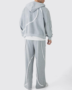 Streetwear Patchwork Zip up Hoodie and Baggy Sweatpants Custom DTG Printing Designer <b>Rhinestones</b> Two Piece Sports Tracksuits Set - Product Image 5