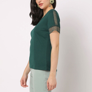 Hochwertiges Damen-T-Shirt mit Rundhalsausschnitt aus Baumwolle, Individueller Druck möglich, Kurzarm, Klassisches Weißes Damen-T-Shirt mit Rundhalsausschnitt - Product Image 6