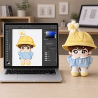 Peluche personnalisée, poupée de dessin animé, garçon, jouet en peluche, chapeau jaune, jouet bleu, cadeau