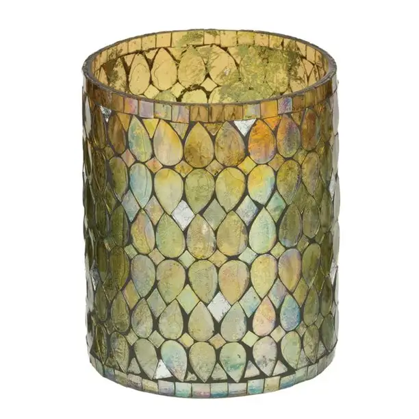Candelabro con diseño de mosaico de vidrio para decoración del hogar, portavelas de chimenea de vidrio, acabado antiguo, lámpara de vela de huracán