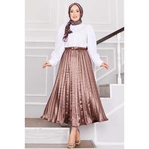 Jupe portefeuille marron plissée en satin Imprimé numérique Pierres saupoudrées Long Style droit Respirant Spandex Matériel Teint uni - Product Image 1