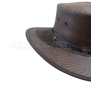 Sombreros de Vaquero de Cuero de Cocodrilo Marrón, Ala Ancha, Estilo Occidental con Grabado Exótico, Sombreros de Vaquero de Lujo al por Mayor OEM - Product Image 3