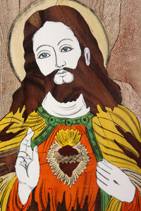 Hand Carved Mysore Rose Wood Inlay Jesus Theme Home Decor Wall Art (13*19 Inches) - Product Image 2