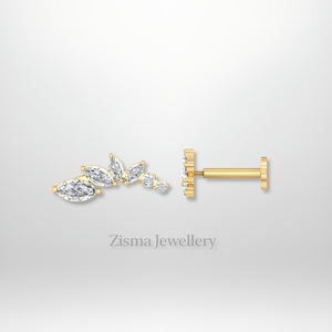 Los más vendidos de lujo para mujer, pendientes de tuerca para trepador de oreja, oro sólido de 14K y 18K, diamantes naturales de corte brillante, IGI GIA - Product Image 3