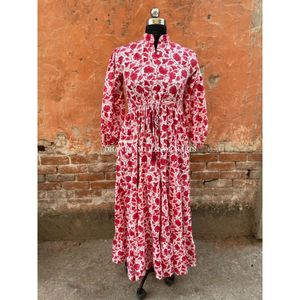 Vestido de verano informal para mujer con mangas completas, vestido de botón de bloque de algodón estampado a mano indio, largo, ecológico, 100% algodón - Product Image 1