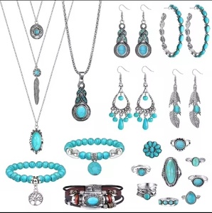 Conjunto de Joyería Bohemia, Joyas de Moda, Collar, Pulsera, Anillo <span class=keywords><strong>y</strong></span> Aretes de Turquesa, Conjunto de Joyería Occidental de Turquesa <span class=keywords><strong>para</strong></span> Mujer - Product Image 1