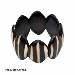Brazalete Elástico de Resina con Rayas Blancas y Negras Hecho a Mano, Brazalete con Forma de Hoja, Joyería Tribal Boho para Mujer - Product Image 1