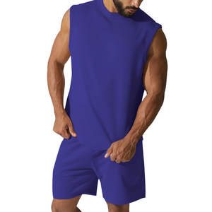 Logotipo personalizado de talla grande M al por mayor sin mangas corto 2 piezas conjunto para los hombres de ropa de verano cuello redondo de algodón transpirable - Product Image 3