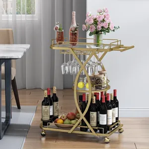 Chariot de bar de style américain en plastique plaqué de qualité supérieure, roues sûres, durable, écologique pour les hôtels, les villas, la décoration intérieure - Product Image 1