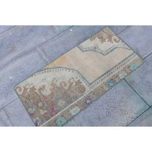 Tapis de 1,5 x 3,1 pieds, tapis turc vintage, tapis persan marron et bleu - Product Image 3