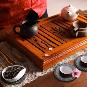 Posavasos de madera de acacia natural, juego de posavasos redondo con cuentas, lote de 6 unidades - Product Image 3