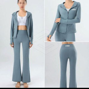 Chándal de lana tecnológica para mujer 2024, cuello levantado de poliéster/algodón, cremallera de dos piezas con pantalón acampanado, estilo informal sólido para invierno - Product Image 4