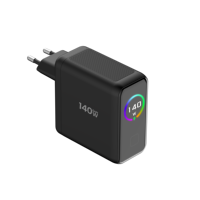 Chargeur mural rapide 140W GaN 4 ports, prise EU, USB C, USB A, adaptateur secteur avec affichage numérique pour ordinateurs portables, téléphones, tablettes