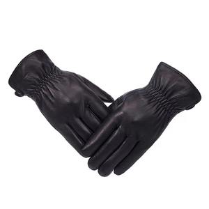 Nuevos guantes de cuero de piel de oveja 100% para hombre, diseño de patrón de piel de ciervo, pantalla táctil, guantes de fiesta de invierno con forro de felpa - Product Image 1