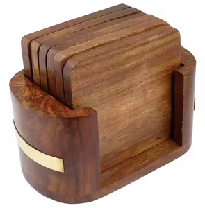 Juego de madera para oficina en casa o fines de regalo posavasos de madera de nogal para rituales espirituales de artesanía creciente - Product Image 4