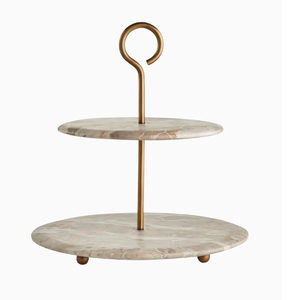 Support à gâteau en marbre Poignée en laiton Fêtes de mariage utilisées Taille personnalisée Support à gâteau en marbre décoratif de table à 2 niveaux - Product Image 1