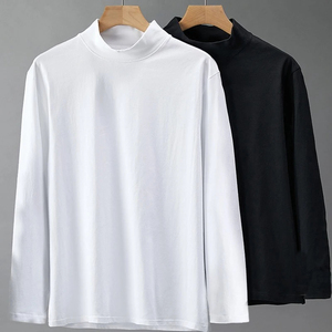 T-shirt à col montant pour homme, en coton, manches longues, uni, ample, blanc, gris, automne, basique, pull, sous-vêtements, t-shirts unisexes - Product Image 4