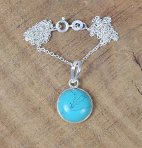 Bijoux pendentif classiques pour femmes, style bohème, bijoux en argent sterling 925, pierre précieuse turquoise, pendentif fait à la main, cadeau pour femme - Product Image 3