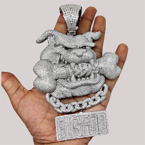 Colgante personalizado de Plata de Ley 925 con cara de perro y letras, joyería fina, colgante y abalorio para hombre, colgante de moissanita Hiphop VVS - Product Image 1