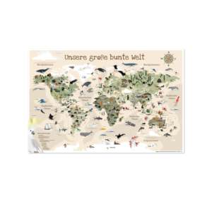 Modern Children's World Map XL <b>Poster</b> Beige Version Paper Wall Decor - Product Image 1