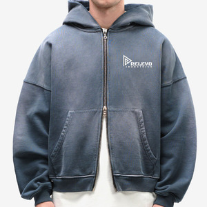 Sweat à capuche de haute qualité 500 g/m² délavé à l'acide pour homme, avec logo personnalisé, 100 % coton, lourd, zippé, design uni délavé au soleil, pour l'hiver, lot de 2 pièces - Product Image 1