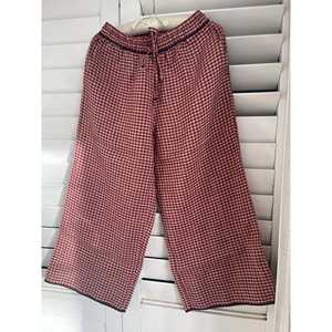 Pantalones de Lino Tejidos a Mano DVE DITYAA, Diseño a Cuadros Carmesí, Transpirables, de Cintura Alta/Media, Pierna Ancha, Estilo Capri/Lápiz, para Primavera - Product Image 1
