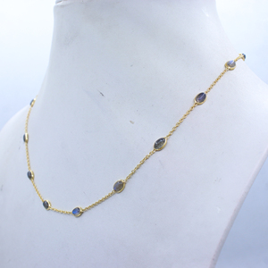 Joyería de labradorita, Collar chapado en oro de piedras preciosas de labradorita Natural de corte ovalado de alta calidad de plata 925, regalo para mujer - Product Image 2