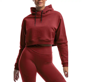 Mujeres recortadas de manga larga de cuello redondo Jogging Hoodies Short Pullover Custom Drop Shoulder Crop Top Sudaderas - Product Image 1