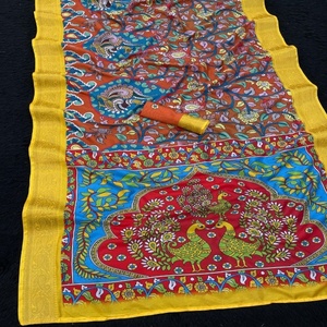 Sari brillant en soie Dola douce avec bordure imprimée et tissée, sari pour femme, fabricant de mode, exportateur indien - Product Image 1
