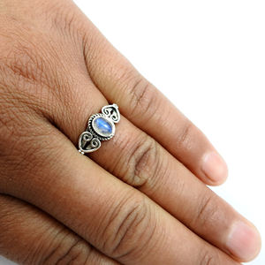 Anillo de piedra lunar arcoíris de Fuego Azul, banda minimalista de Plata de Ley 925 sólida, anillo de compromiso de boda para mujer, joyería fina hecha a mano - Product Image 2