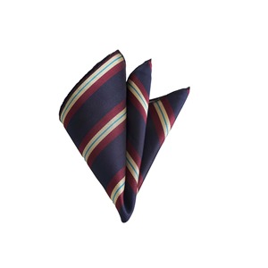 Foulard tissé en jacquard à rayures bordeaux et jaune sur fond bleu marine - Product Image 1