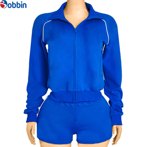 Ensembles de survêtements personnalisés pour femmes, couleurs contrastées, logo personnalisé, en coton, vestes à manches longues avec shorts - Product Image 4