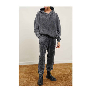 Ensemble de survêtement d'hiver pour homme avec logo personnalisé XXL, tissu en molleton délavé, respirant, coupe-vent, sweat-shirt et pantalon de survêtement, streetwear décontracté - Product Image 1