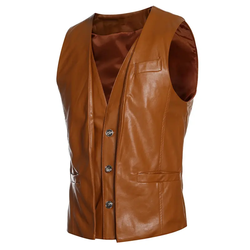 Gilet en cuir de peau de buffle 10 poches pour hommes, gilet personnalisé en cuir marron vintage vestes en cuir