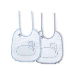 Juego de 2 baberos para 0-12 meses, azul/gris, con estampado de animales, material de algodón - Product Image 1