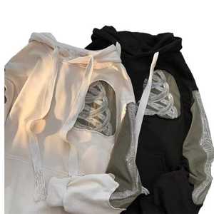 Sudadera con Capucha Unisex de Algodón Pesado con Efecto Desgastado, Parche Bordado, Lavado Ácido, Ajuste Regular, Teñido Liso, 100% Algodón Felpa para Invierno - Product Image 5