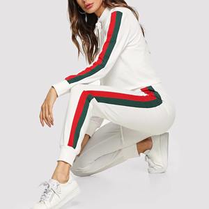 Logotipo de mujer en blanco dos piezas pantalones de chándal conjuntos chándales personalizados conjuntos de mujer ropa señoras Zip up Sudadera con capucha pantalones de chándal - Product Image 2