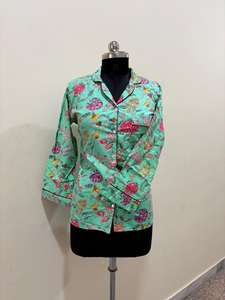 Floral Handblock Imprimé Coton Long Kurti Top Bouton Chemise Décontractée pour Printemps Été Automne Hiver Saison Dentelle Décoration ODM - Product Image 5