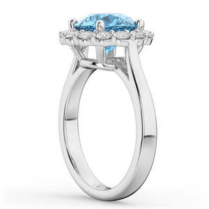 Anillo de Compromiso Halo con Topacio Azul y Diamantes, Oro Blanco de 14K con Baño de Rodio y Amarillo, 4.45ct, Joyería Fina - Product Image 2