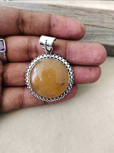 Pendentif en aventurine jaune naturel de 30mm en argent sterling massif 925 avec lunette en plaqué or, cadeau tendance fait main, bijoux fins - Product Image 2