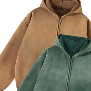 <b>Brown</b> And Green Acid Washed Zip Hoodie Oversized Vintage Look Soft <b>Fleece</b> Full Zipper Streetwear Sweatshirt Winter Wear - Product Image 3