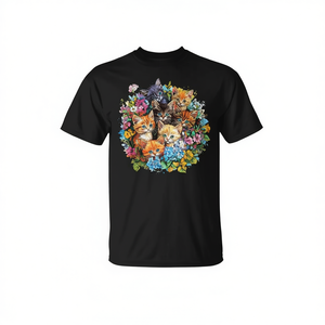 Adorabile T-Shirt con Gattino e Bouquet Floreale, Design Promozionale con Gatto e Gattino Stampato - Product Image 2