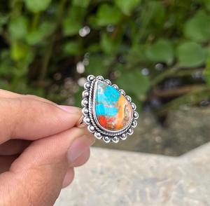 Artisan fait à la main 925 argent Sterling huître épineuse cuivre Turquoise bague en pierres précieuses Boho vacances bijoux cadeau personnalisé pour elle - Product Image 2