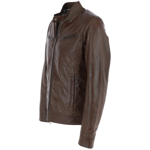 Vestes en cuir d'hiver pour hommes personnalisées OEM, manches longues avec col montant, style à deux fermetures éclair sur le devant, en cuir de vache, vestes pour hommes - Product Image 2