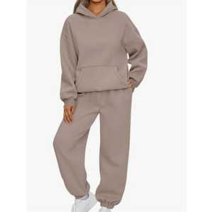 Fabricant Femmes deux pièces décontracté à capuche survêtement pantalon costume haute qualité 100% coton Tech polaire survêtement uni surdimensionné - Product Image 5