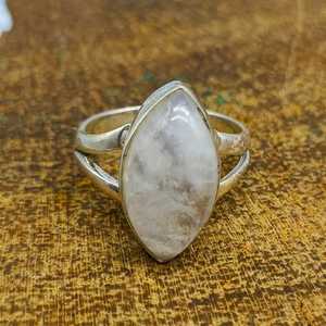 Bague de mariage blanche pour femme arc-en-ciel Flash bijoux fins avec forme de marquise arc-en-ciel pierre de lune pierres précieuses diamant lunette réglage - Product Image 2