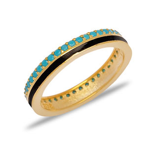 Anillo de banda de piedra turquesa con diseño esmaltado negro, hecho a mano, joyería de plata de ley 925, venta al por mayor - Product Image 3